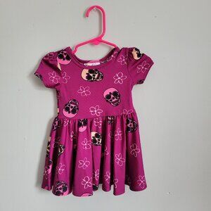 Dot Dot Smile Baby Dress Girl's 6-12mo Purple Skull Cap Sleeve Twirl Stretch NWT